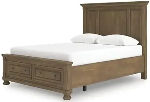 Signature Design by Ashley Vandenmore Traditional Panel Storage Bed, Foundation or Box Spring Not Needed, Queen, Dark Brown