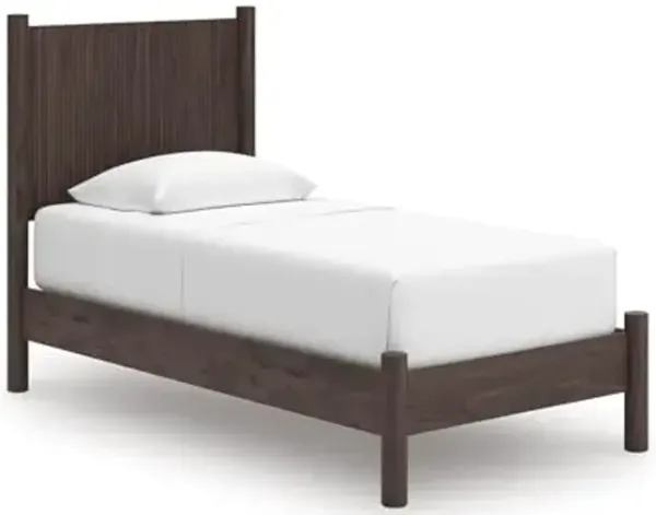 Signature Design by Ashley Cadmori Retro Panel Platform Bed, Foundation or Box Spring Not Needed, Twin, Dark Brown