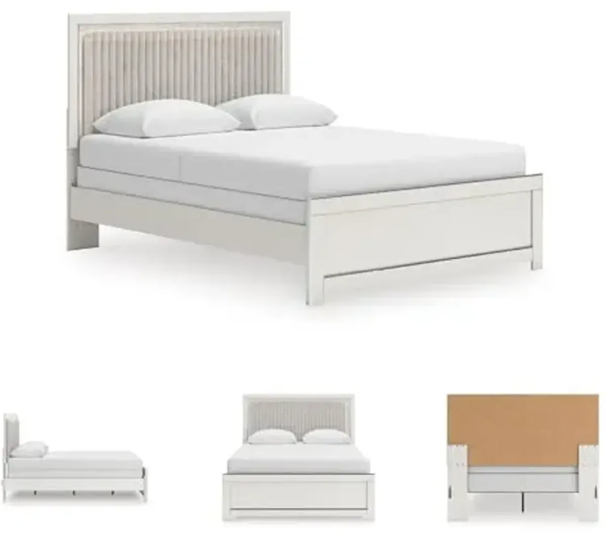 Signature Design by Ashley Birmonton Glam Upholstered Panel Bed, Foundation or Box Spring Needed, Queen, White