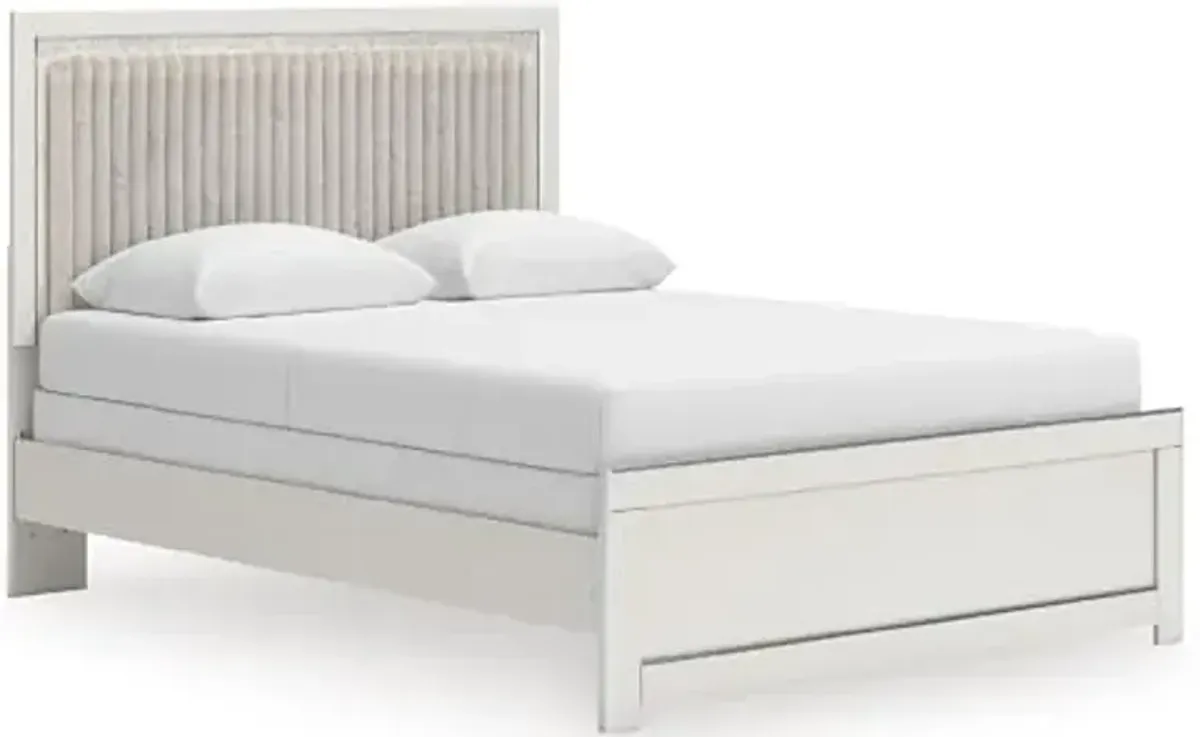 Signature Design by Ashley Birmonton Glam Upholstered Panel Bed, Foundation or Box Spring Needed, Queen, White