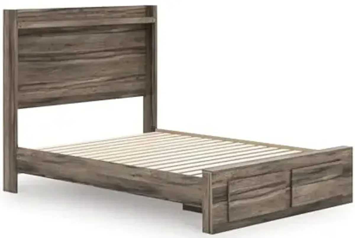 Signature Design by Ashley Baystorm Farmhouse Panel Storage Bed with LED Lighting, Foundation or Box Spring Not Needed, Full, Gray