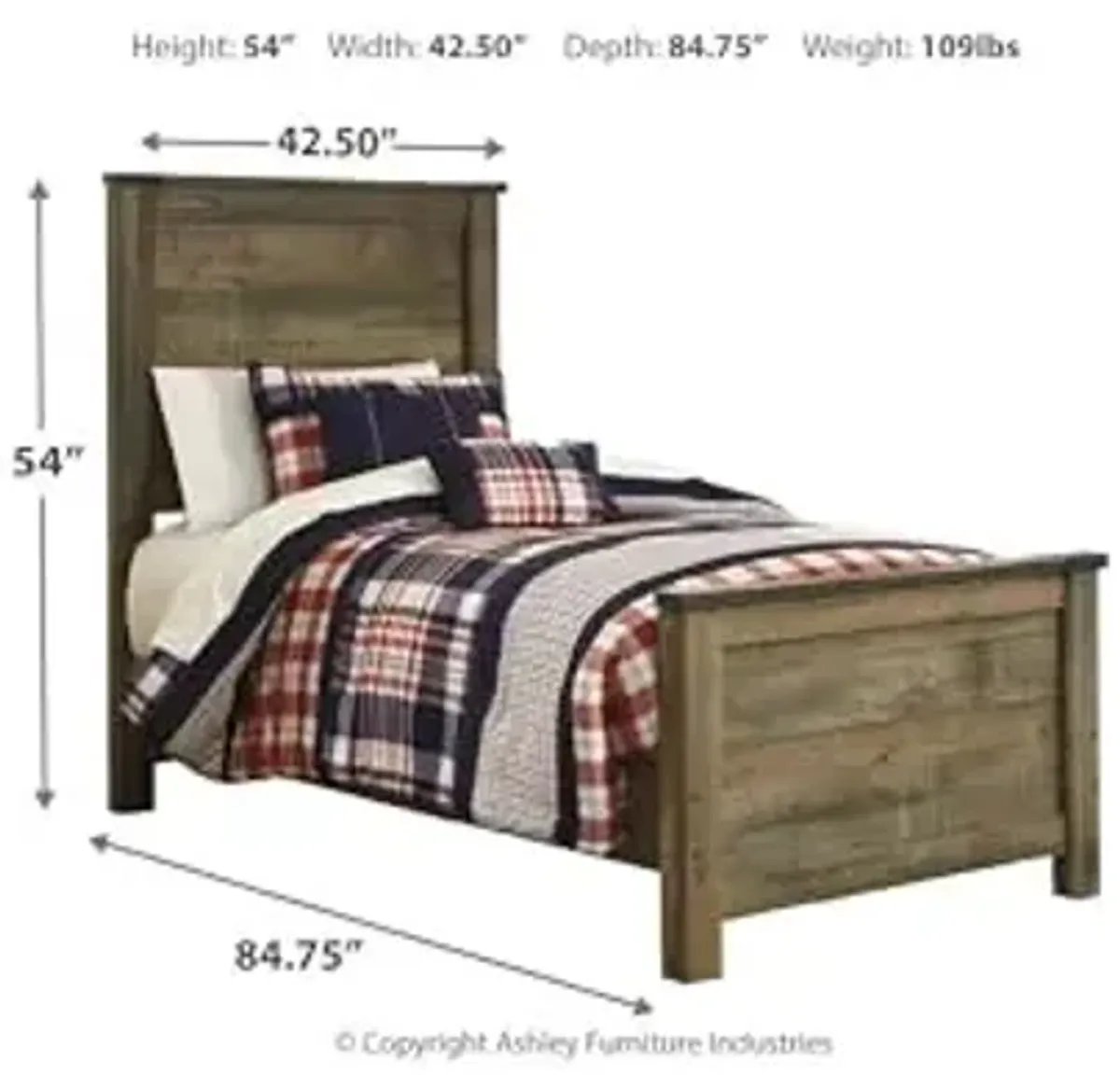 Signature Design by Ashley Trinell Casual Twin Panel Bed with Metal Slats and Nailheads, Foundation or Box Spring Needed, Dark Brown