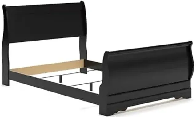 Signature Design by Ashley Huey Vineyard Vintage Full Sleigh Bed with Metal Slats, Foundation or Box Spring Needed, Black