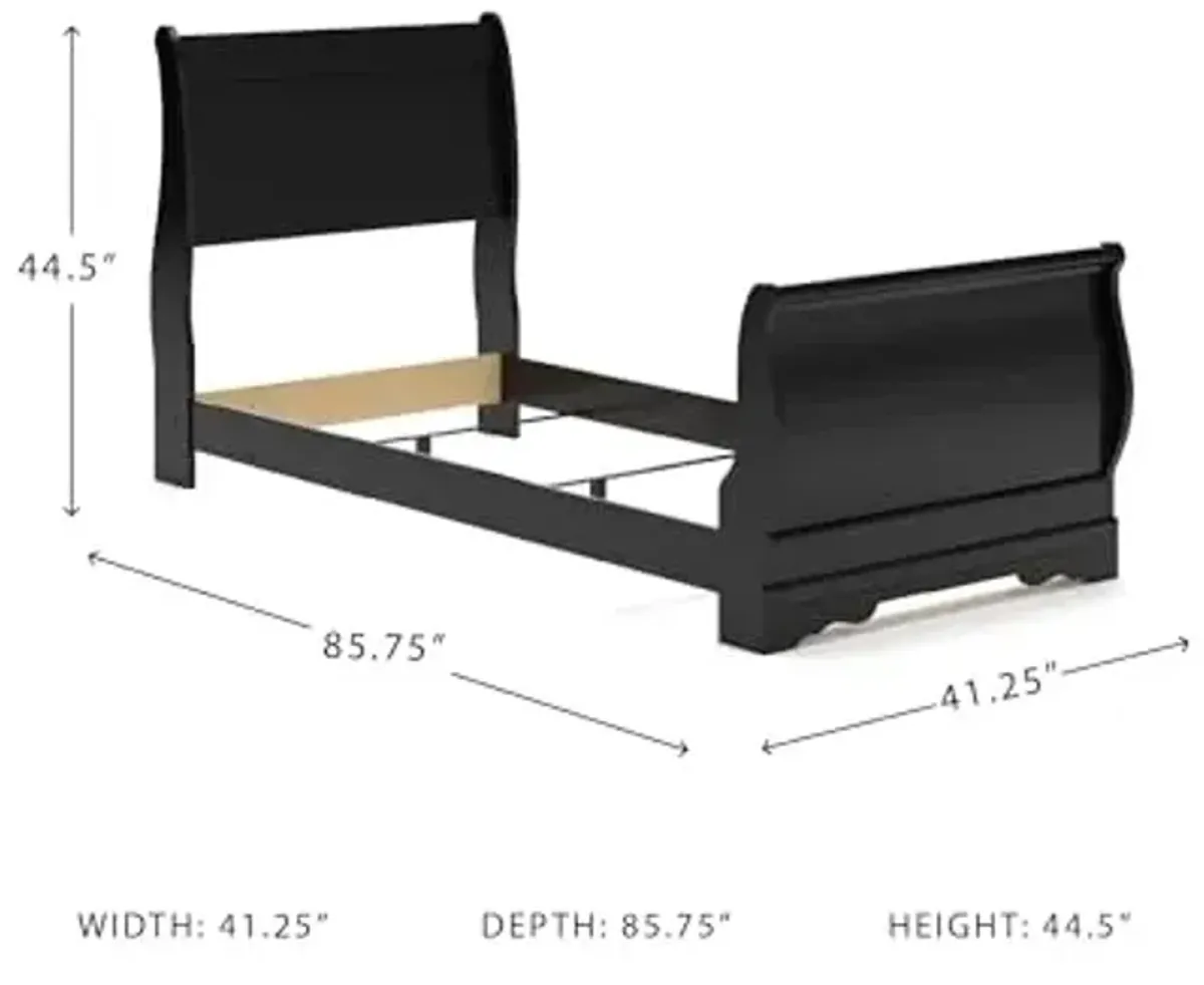 Signature Design by Ashley Huey Vineyard Vintage Twin Sleigh Bed with Metal Slats, Foundation or Box Spring Needed, Black