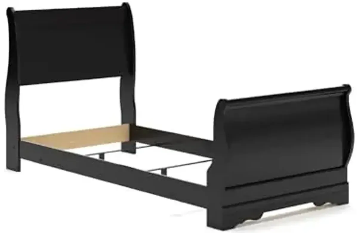 Signature Design by Ashley Huey Vineyard Vintage Twin Sleigh Bed with Metal Slats, Foundation or Box Spring Needed, Black