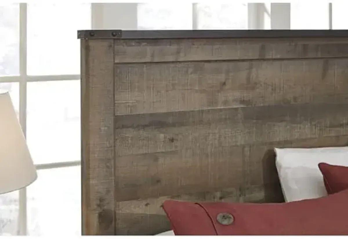 Signature Design by Ashley Trinell Casual Full Panel Platform Bed with 1 Large Storage Drawer and Nailheads, Foundation or Box Spring Not Needed, Dark Brown