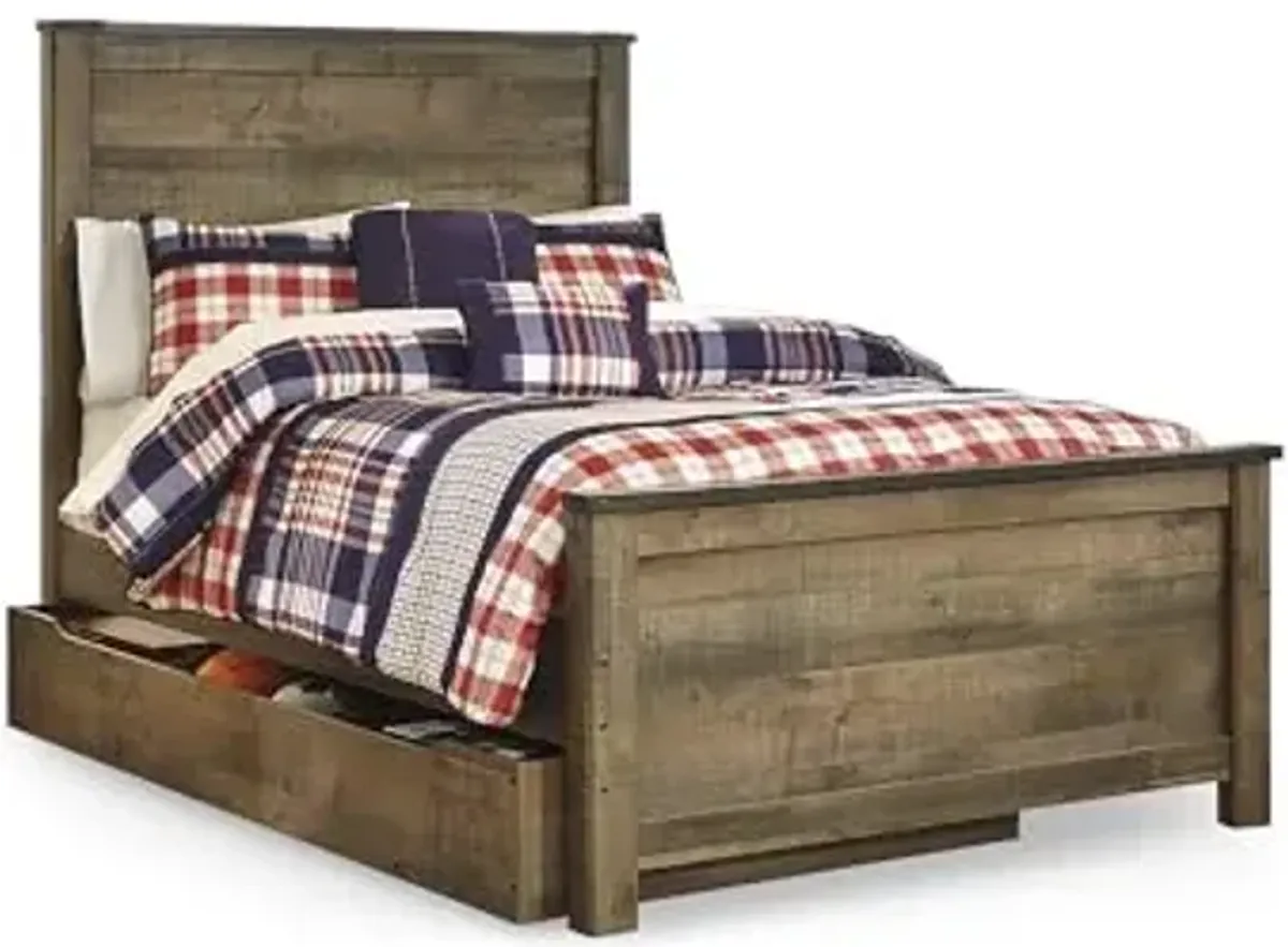 Signature Design by Ashley Trinell Casual Full Panel Platform Bed with 1 Large Storage Drawer and Nailheads, Foundation or Box Spring Not Needed, Dark Brown