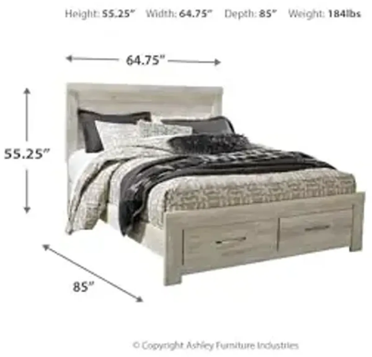 Signature Design by Ashley Bellaby Casual Queen Platform Bed with 2 Storage Drawers, Foundation or Box Spring Not Needed, Whitewash
