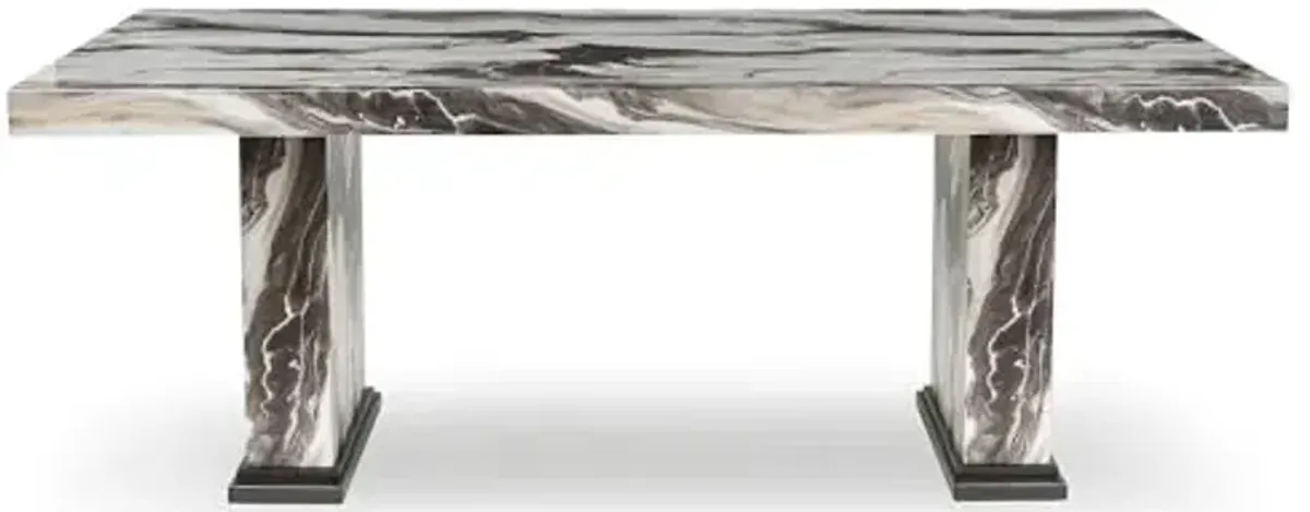 Signature Design by Ashley Jazmore Contemporary Dining Table with Double Pedestal Base, Dark Brown & Beige