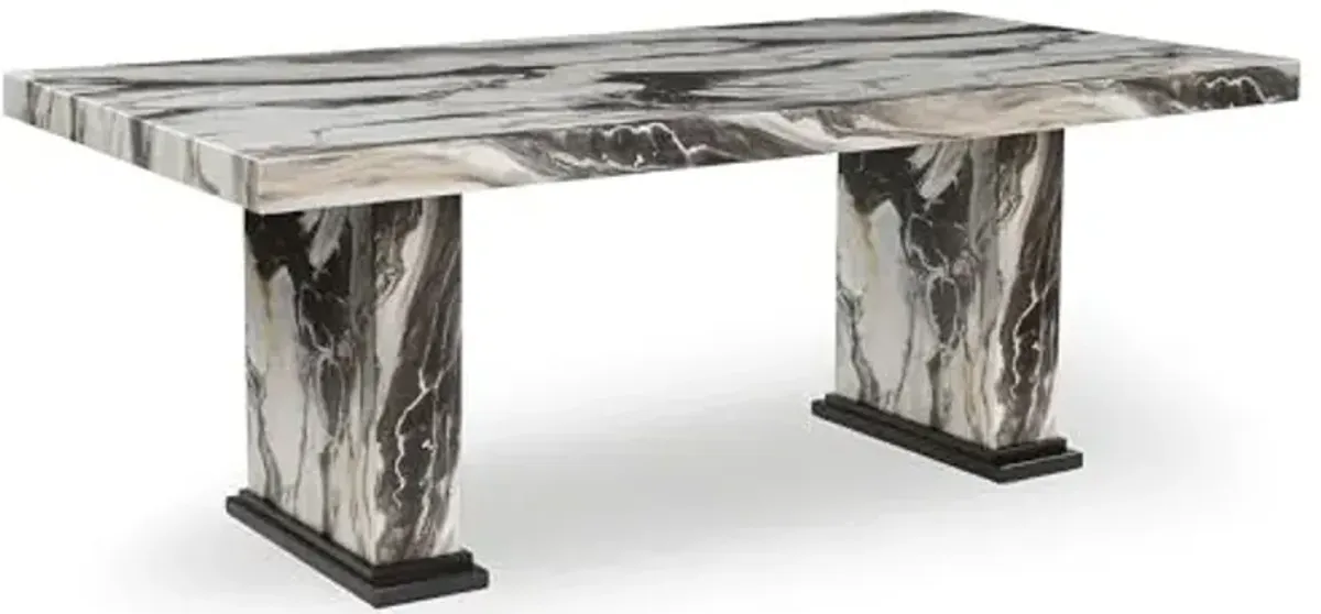 Signature Design by Ashley Jazmore Contemporary Dining Table with Double Pedestal Base, Dark Brown & Beige