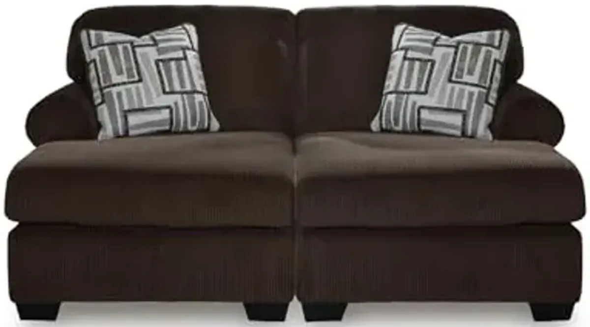 Signature Design by Ashley Landsings Straight Casual 2-Piece Super Chaise with Removable Cushion and Rolled Arm, Dark Brown