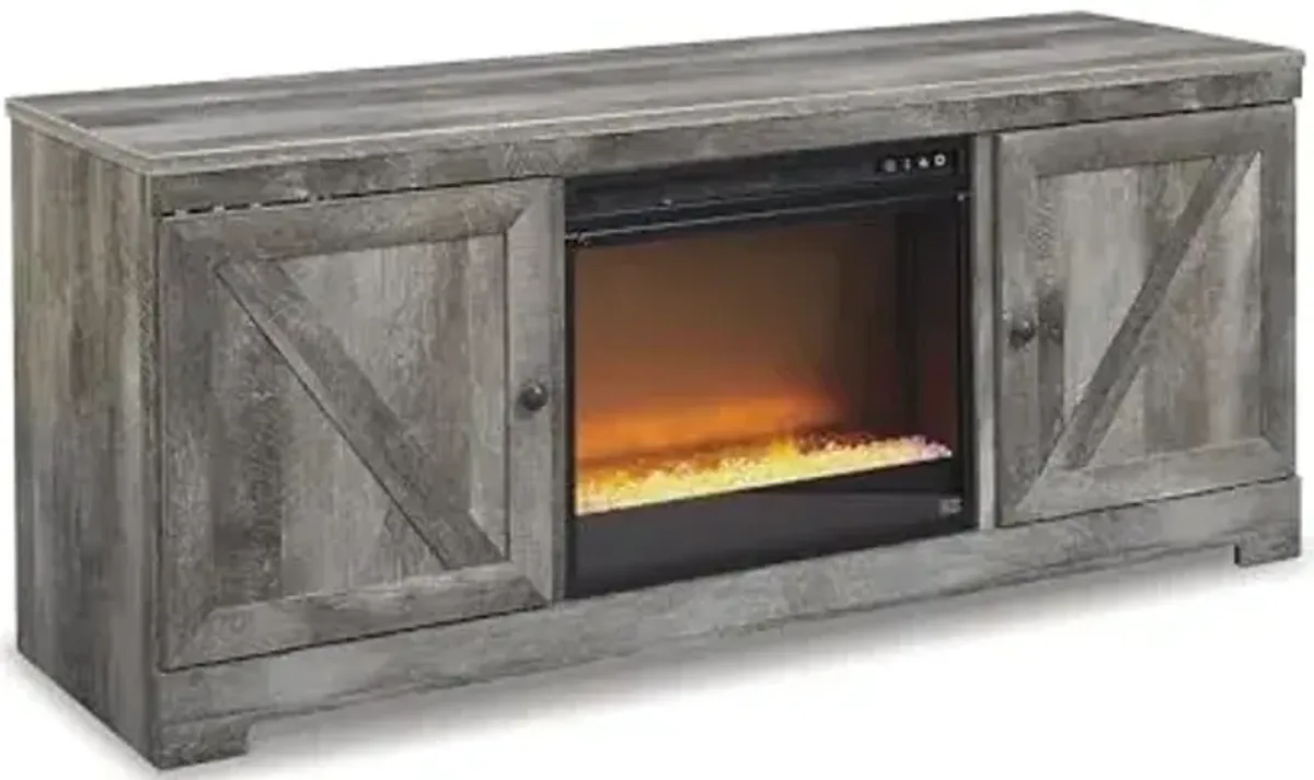 Signature Design by Ashley Wynnlow Farmhouse 63" TV Stand for TVs up to 72" with Electric Fireplace, Light Gray