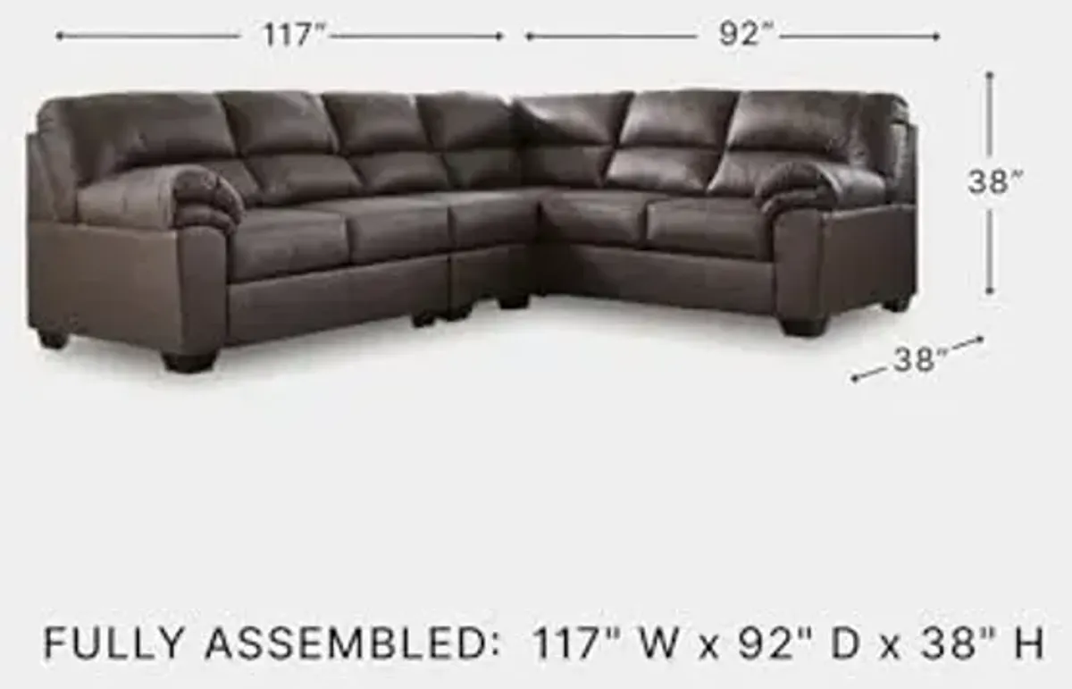 Signature Design by Ashley Whitlock L-Shape Right-Arm Facing Contemporary Faux Leather 3-Piece Sectional with Removable Cushion, Dark Brown