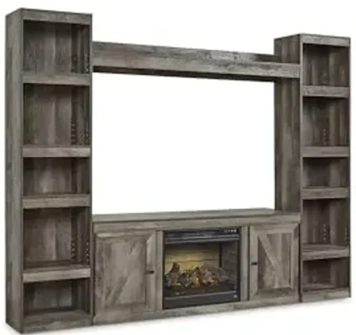 Signature Design by Ashley Wynnlow Farmhouse 4-Piece Entertainment Center for TVs up to 69" with Electric Fireplace, Gray