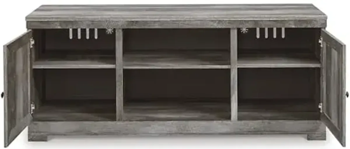 Signature Design by Ashley Wynnlow Rustic 4-Piece Entertainment Center for TVs up to 72" with LED Lighting and Adjustable Shelf, Gray