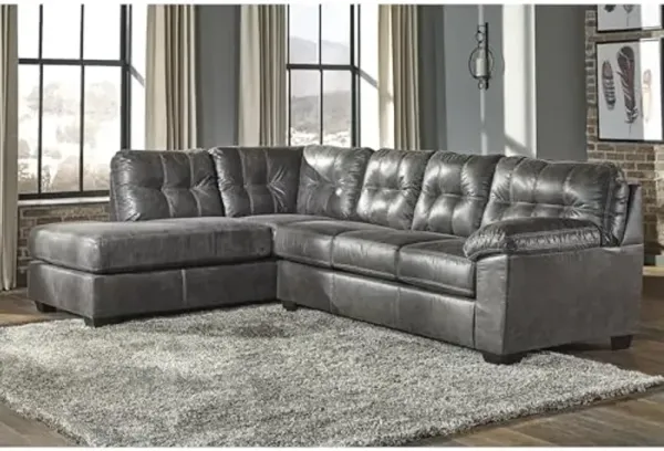 Signature Design by Ashley Fallston L-Shape Left-Arm Facing Contemporary Faux Leather 2-Piece Sectional with Chaise, Tufted Cushion, Gray