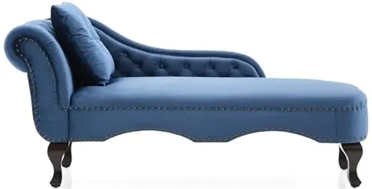 Christopher Knight Home Molan Velvet Upholstered Chaise Lounge Chair Indoor, Wooden Chaise Lounge Sofa with Scrolled Backrest, Living Room Lounge Chair with Left Armrest+Accent Pillow, Navy Blue