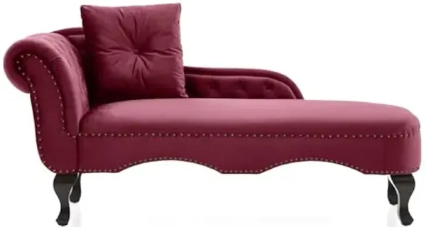 Christopher Knight Home Molan Velvet Upholstered Chaise Lounge Chair Indoor, Wooden Chaise Lounge Sofa with Scrolled Backrest, Living Room Lounge Chair with Left Armrest+Accent Pillow, Burgundy
