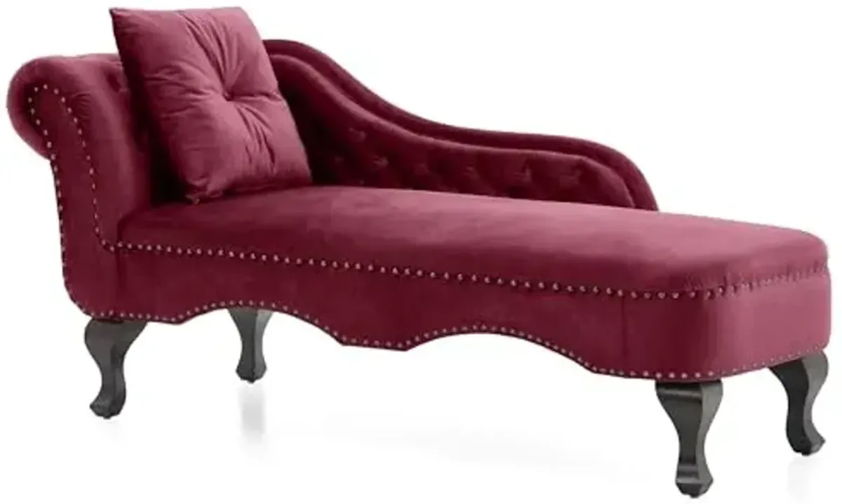 Christopher Knight Home Molan Velvet Upholstered Chaise Lounge Chair Indoor, Wooden Chaise Lounge Sofa with Scrolled Backrest, Living Room Lounge Chair with Left Armrest+Accent Pillow, Burgundy