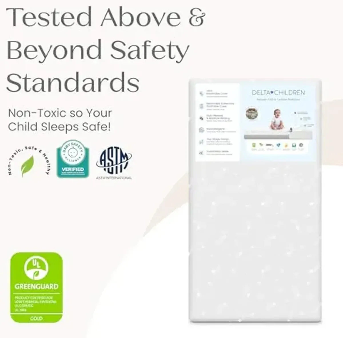 Delta Children Refresh 2-Stage Crib and Toddler Mattress - Breathable Cover and Core - Machine Washable - GREENGUARD Gold – Waterproof - Sustainably Sourced Core, Grey