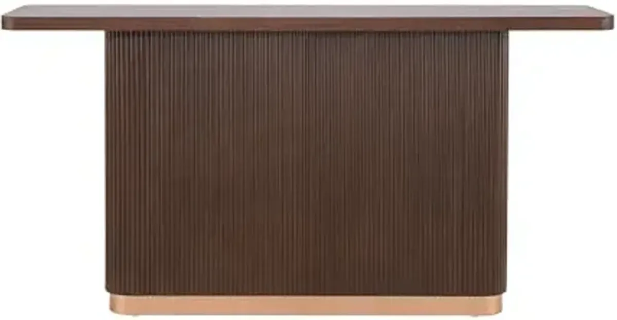 Christopher Knight Home Mirod 58" Entryway Console Table, Rectangular Hallway Sofa-Table, Stripes and Metal Accents Console Table, Spacious Display Tabletop, Narrow Sofa-Table for Living Room, Brown