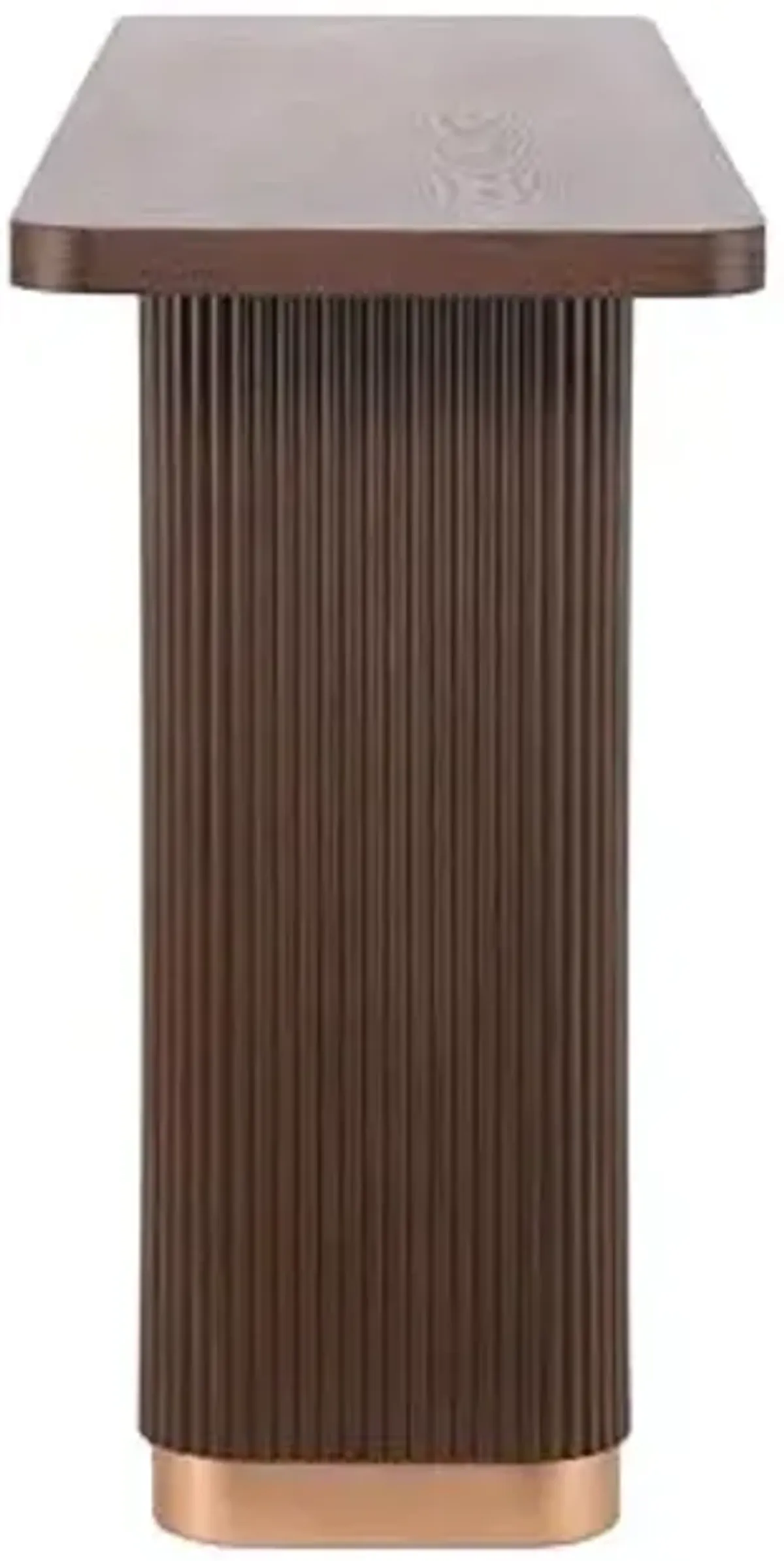 Christopher Knight Home Mirod 58" Entryway Console Table, Rectangular Hallway Sofa-Table, Stripes and Metal Accents Console Table, Spacious Display Tabletop, Narrow Sofa-Table for Living Room, Brown