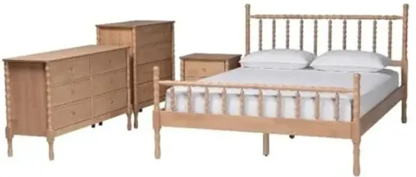 Baxton Studio Laurent Bamboo Style 4-Piece Bedroom Set Platform Bed Queen