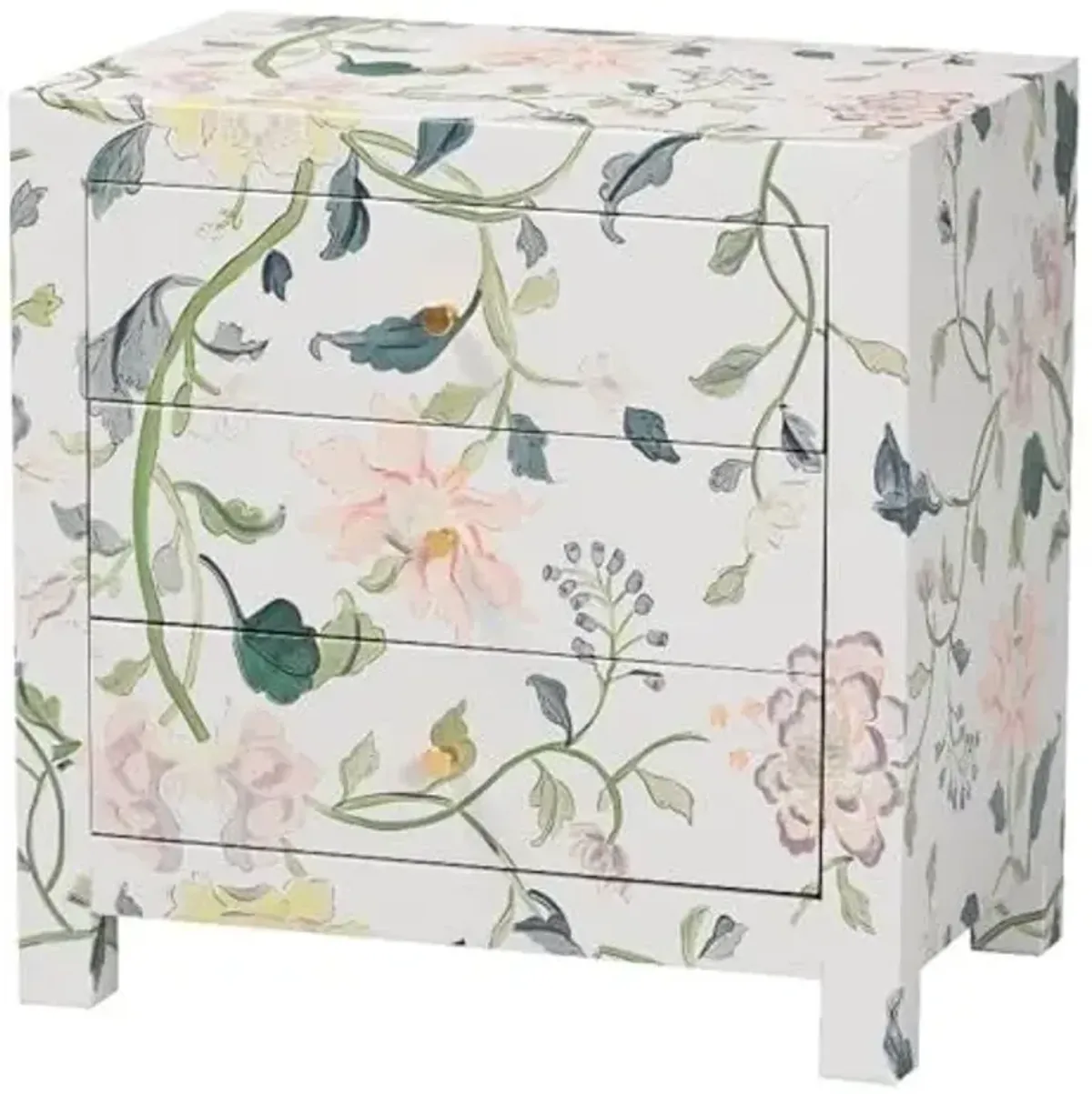 Baxton Studio Connery Floral End Table 3-Drawer Decorative Storage Cabinet