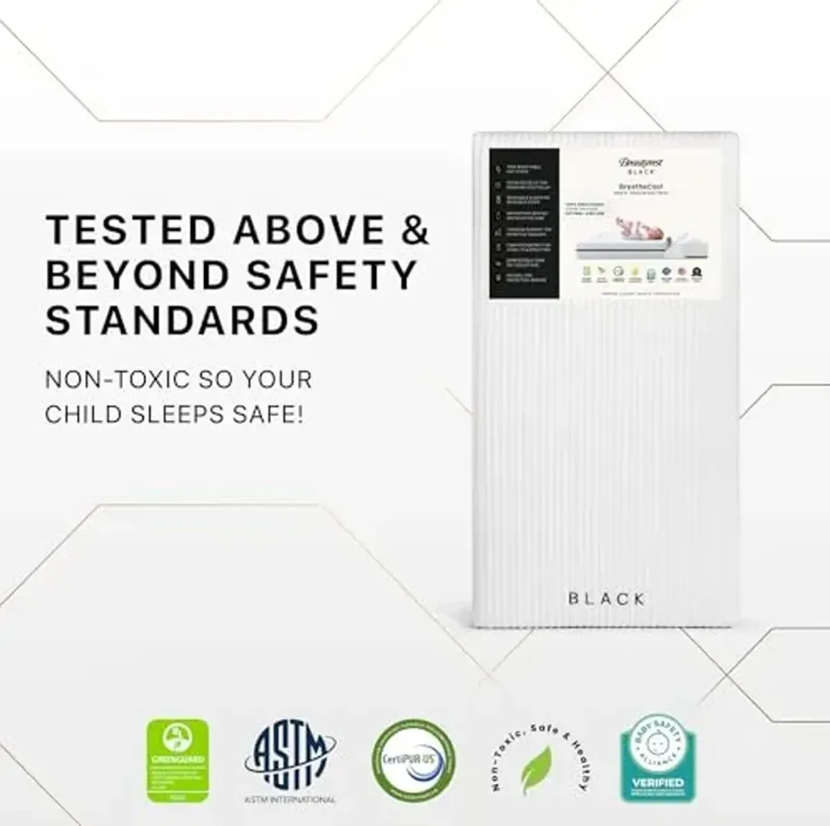 Beautyrest Black BreatheCool 2-Stage Crib and Toddler Mattress - Breathable & Machine Washable Cover - GREENGUARD Gold – Waterproof, White