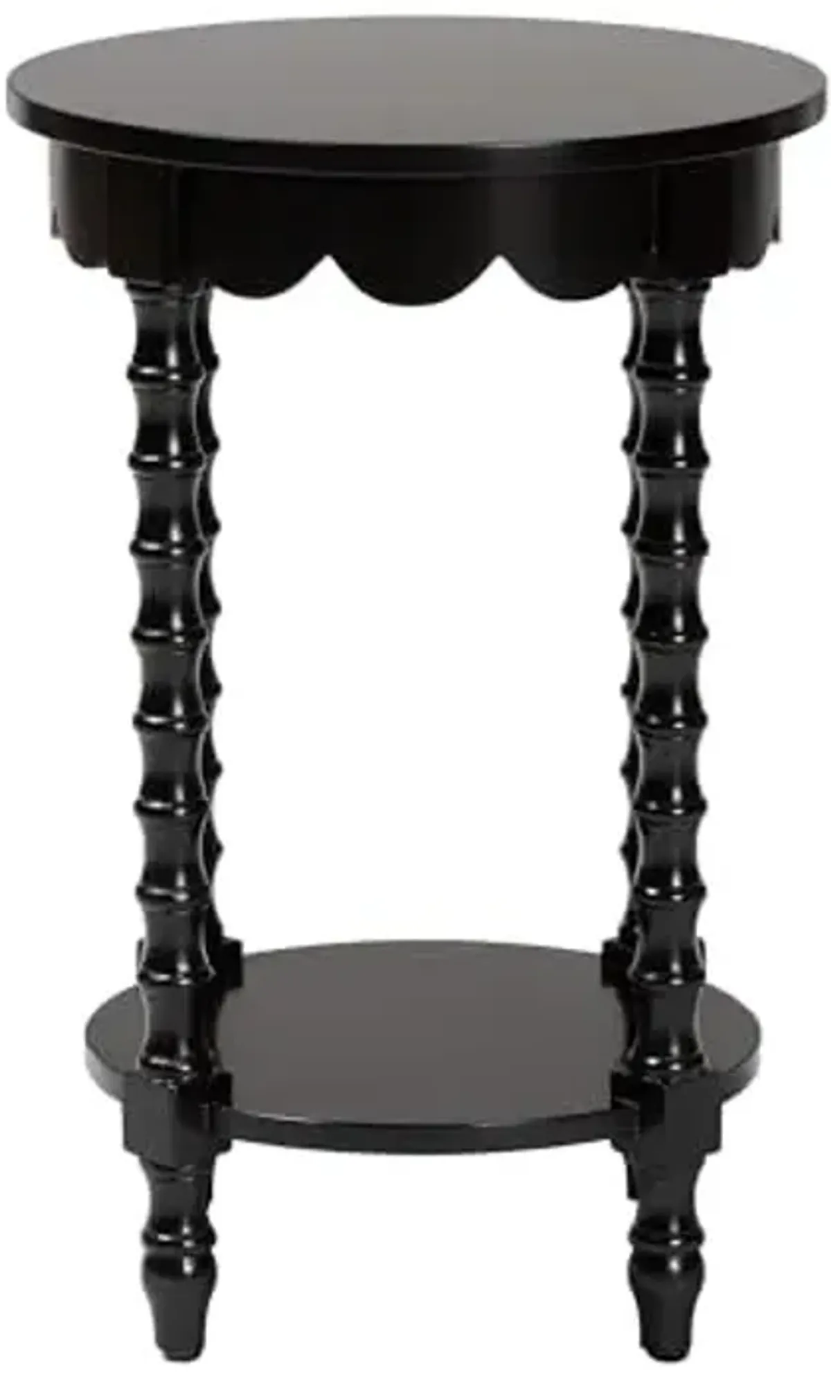 Baxton Studio Sally Round Nightstand with Bamboo Inspired Legs - Scalloped Bedroom Side Table with Open Shelf, Black