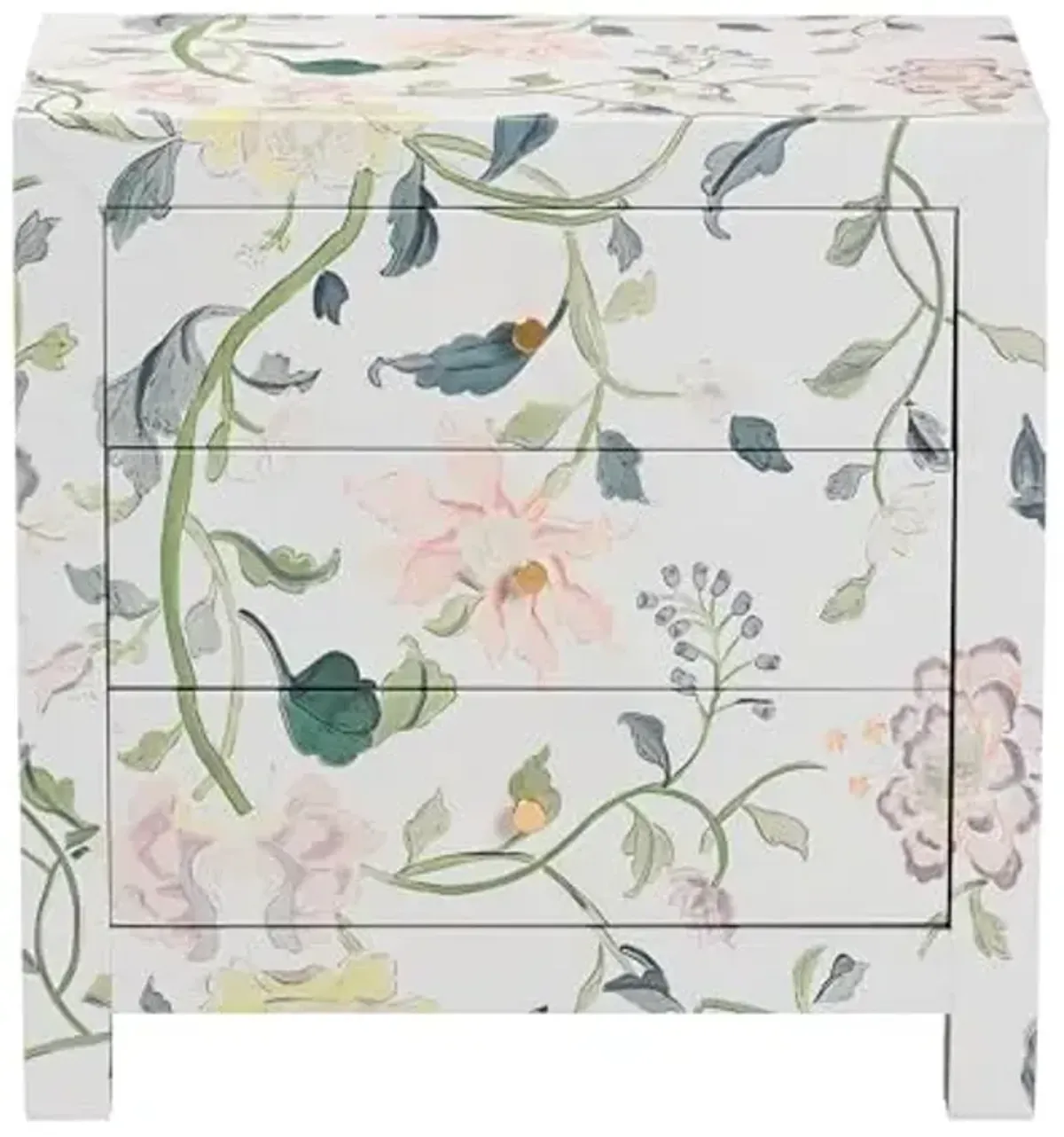 Baxton Studio Connery Floral End Table - 3-Drawer Decorative Accent Storage Cabinet