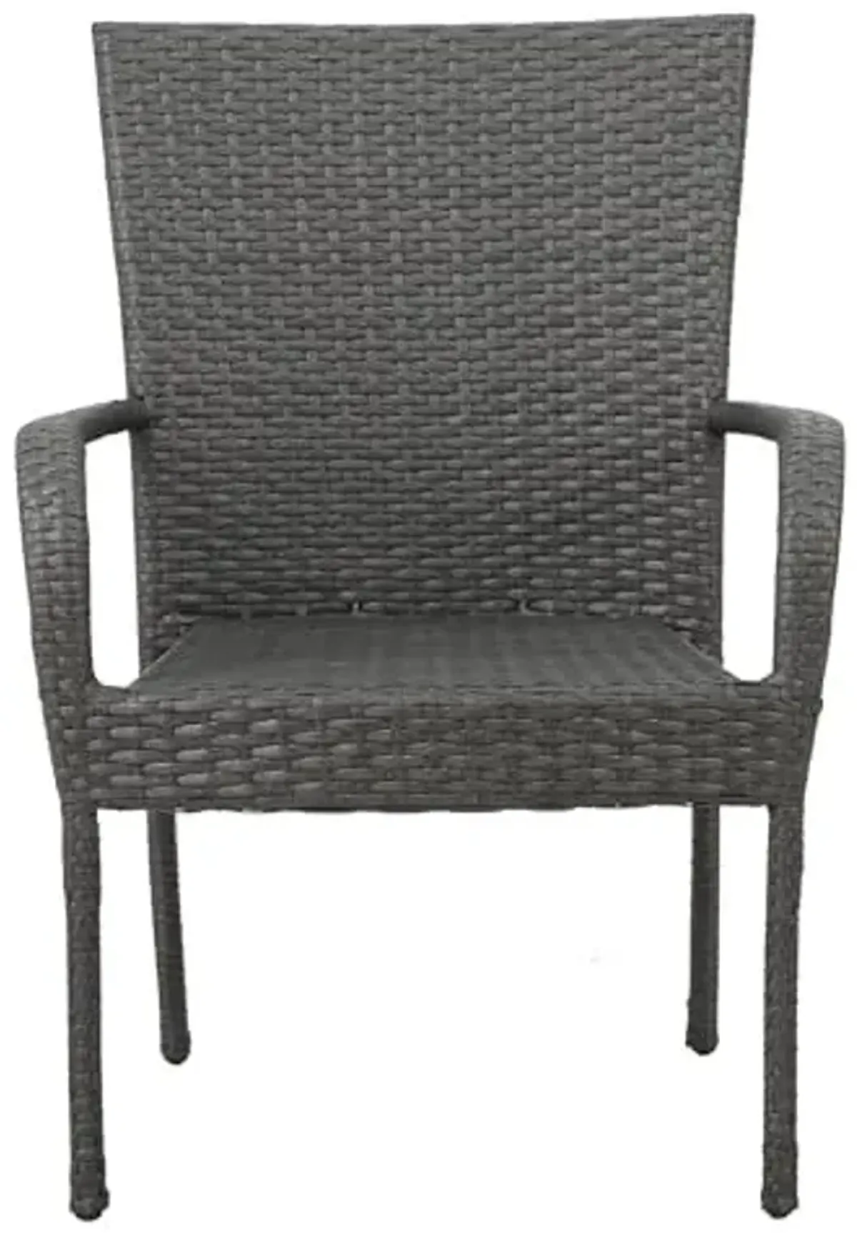 Christopher Knight Home Littleto PE Wicker Stacking Chairs Set of 2, Outdoor Patio Dining Chairs, Rattan Style Stackable Garden Chair, Curved Armrests, No Assembly Wicker Dining Chair, Gray