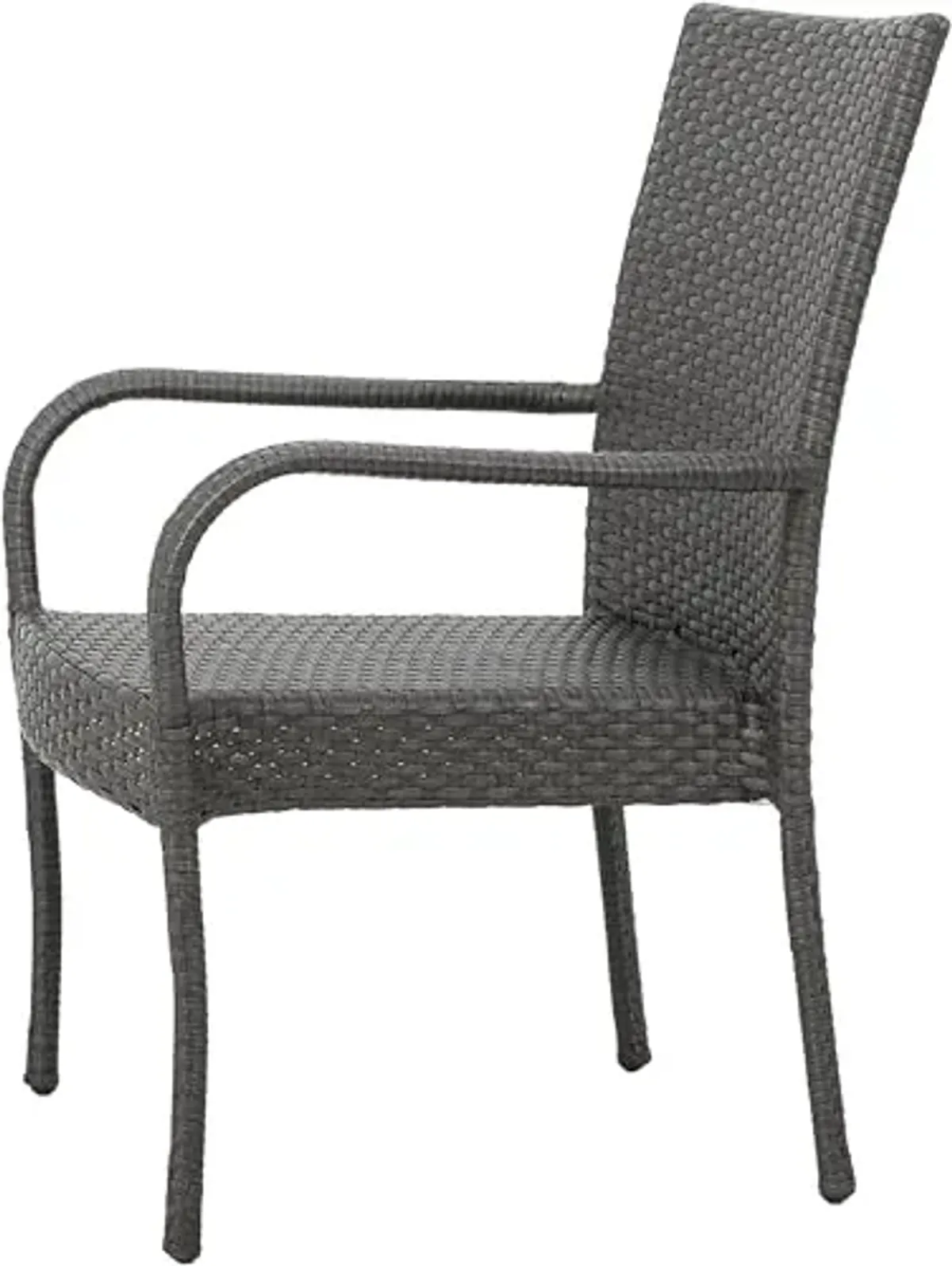 Christopher Knight Home Littleto PE Wicker Stacking Chairs Set of 2, Outdoor Patio Dining Chairs, Rattan Style Stackable Garden Chair, Curved Armrests, No Assembly Wicker Dining Chair, Gray