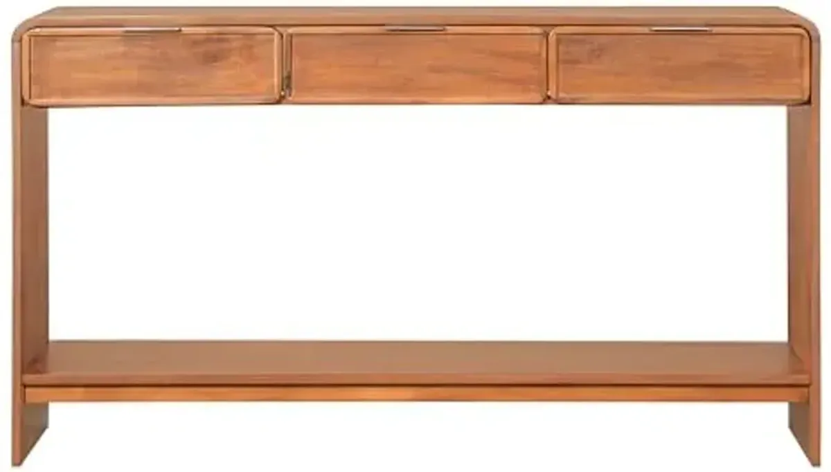 Christopher Knight Home Tida Vintage Narrow Console Table with Drawers, Solid Wood Entryway Table with Open Storage Shelf, Behind The Couch Long Sofa Table for Living Room, Brown