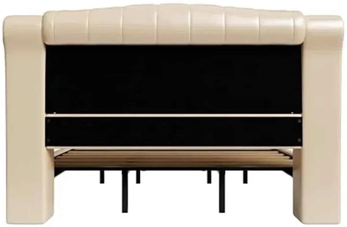 Christopher Knight Home Hira King Bed Frame and Headboard, King Size Bed Frame with Button Tufted, PU Leather Upholstered Platform Bed, Wooden Slats Support, No Box Spring Needed, Wheat
