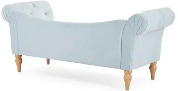 Christopher Knight Home Ucal Velvet Upholstered End of Bed Ottoman, Wooden Living Room Ottoman Bench with Curved Arms, Long Entryway Bench with Button Tufting, Long Seating for Bedroom, Light Blue