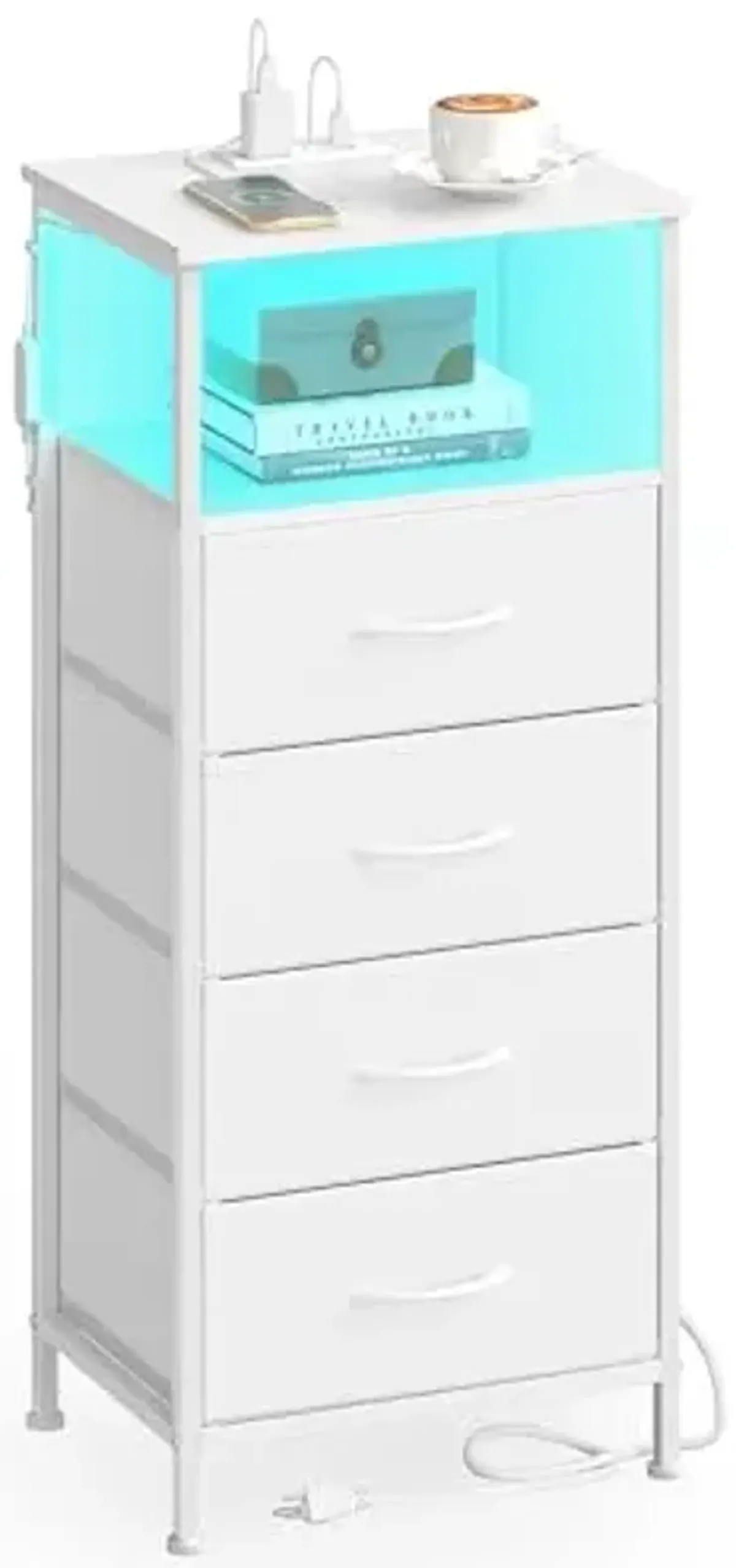 SONGMICS BELLAH Collection - Nightstand with Charging Station and App-Controlled Adjustable LED Lights, Bed Side Table, 3 Drawer and 1 Open Shelf, Bedroom, Cloud White and Snow White ULGS304WH01S