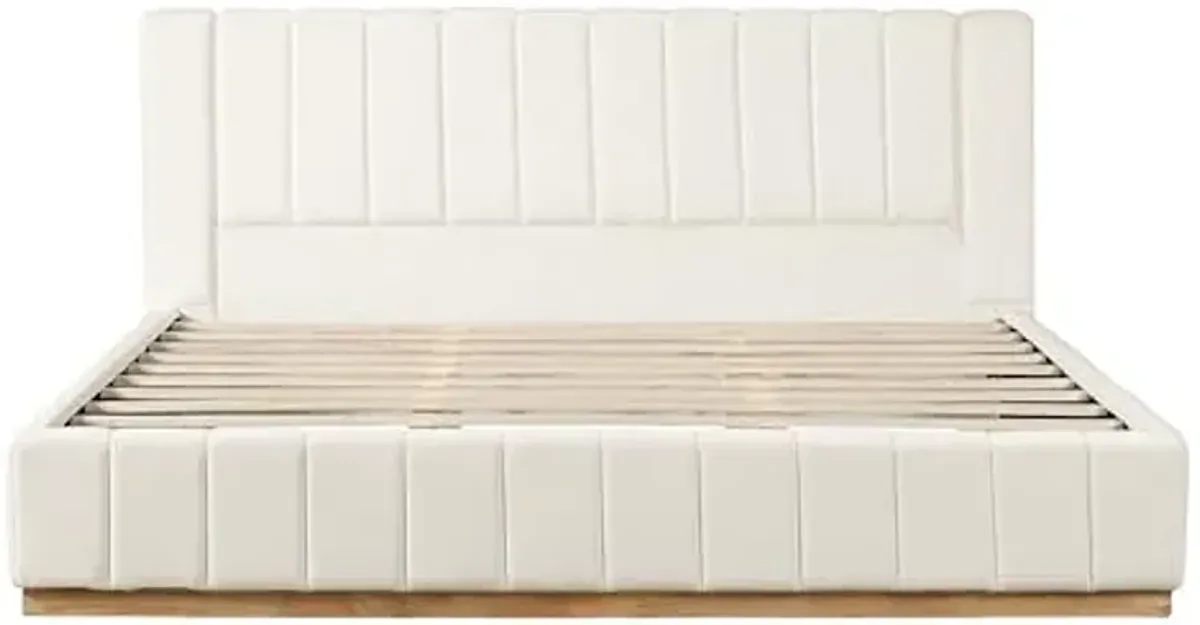 Christopher Knight Home Oliver Fabric Upholstered King Size Bed Frame with Headboard, Modern King Bed Frame and Headboard, Wooden Slats Support, Easy Assembly, No Box Spring Needed, Beige