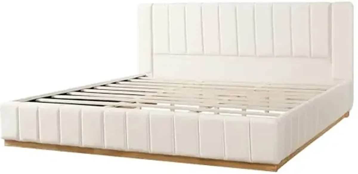 Christopher Knight Home Oliver Fabric Upholstered King Size Bed Frame with Headboard, Modern King Bed Frame and Headboard, Wooden Slats Support, Easy Assembly, No Box Spring Needed, Beige