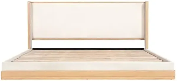 Christopher Knight Home Lavia Fabric Upholstered King Size Bed Frame with Headboard, Modern King Bed Frame and Headboard, Wooden Slats Support, Easy Assembly, No Box Spring Needed, Beige+Natural