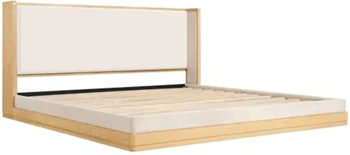 Christopher Knight Home Lavia Fabric Upholstered King Size Bed Frame with Headboard, Modern King Bed Frame and Headboard, Wooden Slats Support, Easy Assembly, No Box Spring Needed, Beige+Natural