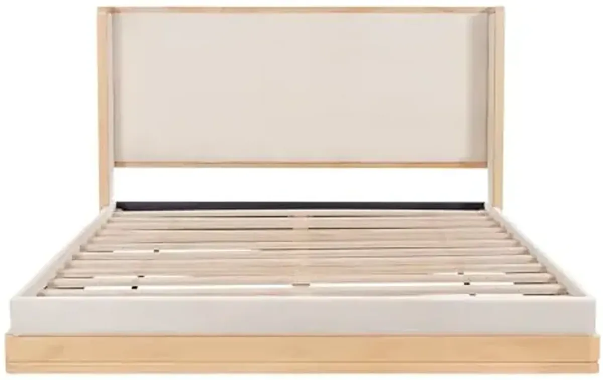 Christopher Knight Home Lavia Fabric Upholstered Queen Size Bed Frame with Headboard, Modern Queen Bed Frame and Headboard, Wooden Slats Support, Easy Assembly, No Box Spring Needed, Beige+Natural