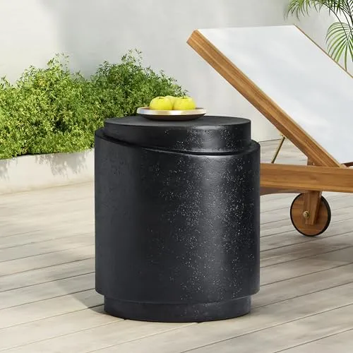 Christopher Knight Home Jarvan 18.7" H Cylindrical MGO Outdoor Side Table, Patio Decorative Small End Table, Round Top Lightweight Concrete Garden Stool for Patio Balcony, No Assembly, Black