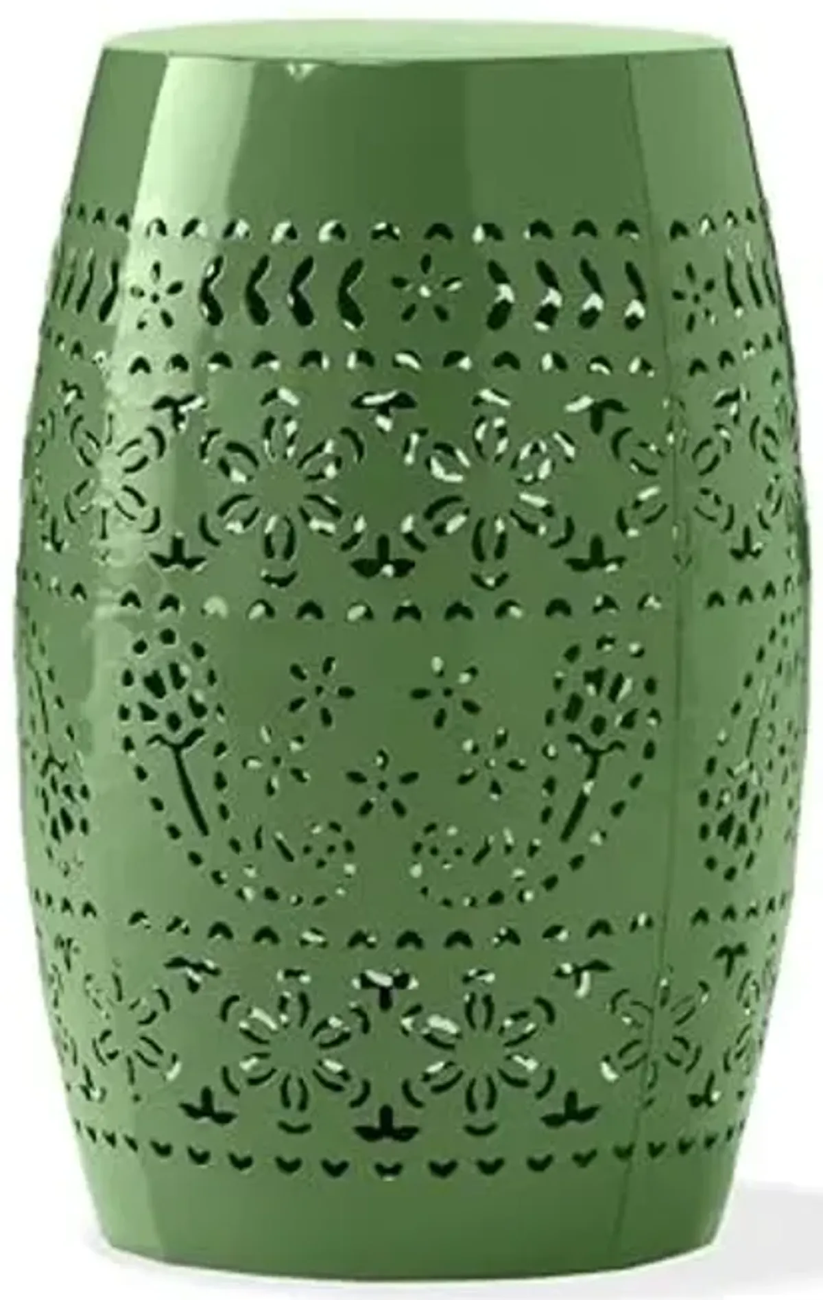 Christopher Knight Home Zoey Small Outdoor Side Table, Lace Cut Iron End Table, Metal Outdoor Stool, Hollow Drum Round Side Table, Decorative Garden Stool with Cutout Design for Patio Balcony, Green