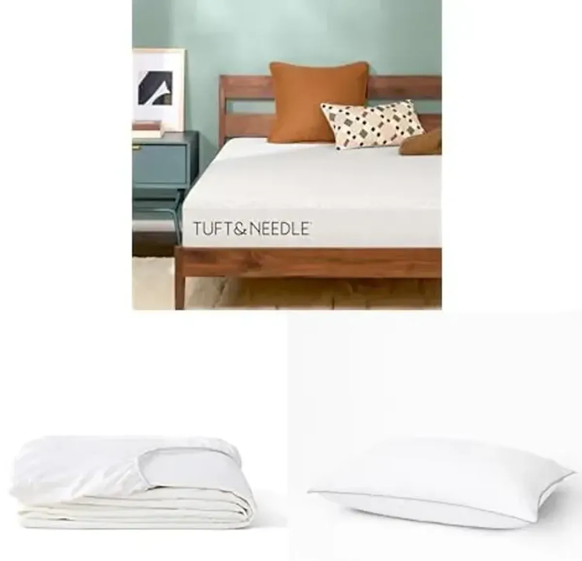 Tuft & Needle Original Medium Queen Adaptive Foam Mattress in a Box + Waterproof Queen Mattress Protector + 2 Standard Down Alternative Pillows