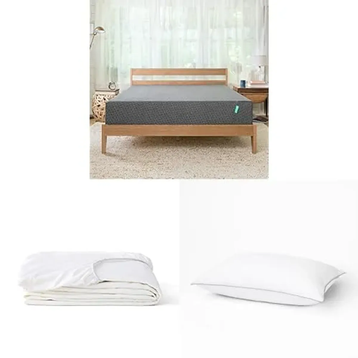 Tuft & Needle Mint Medium Plush Queen Adaptive Foam Mattress + Waterproof Queen Mattress Protector + 2 Standard Down Alternative Pillows