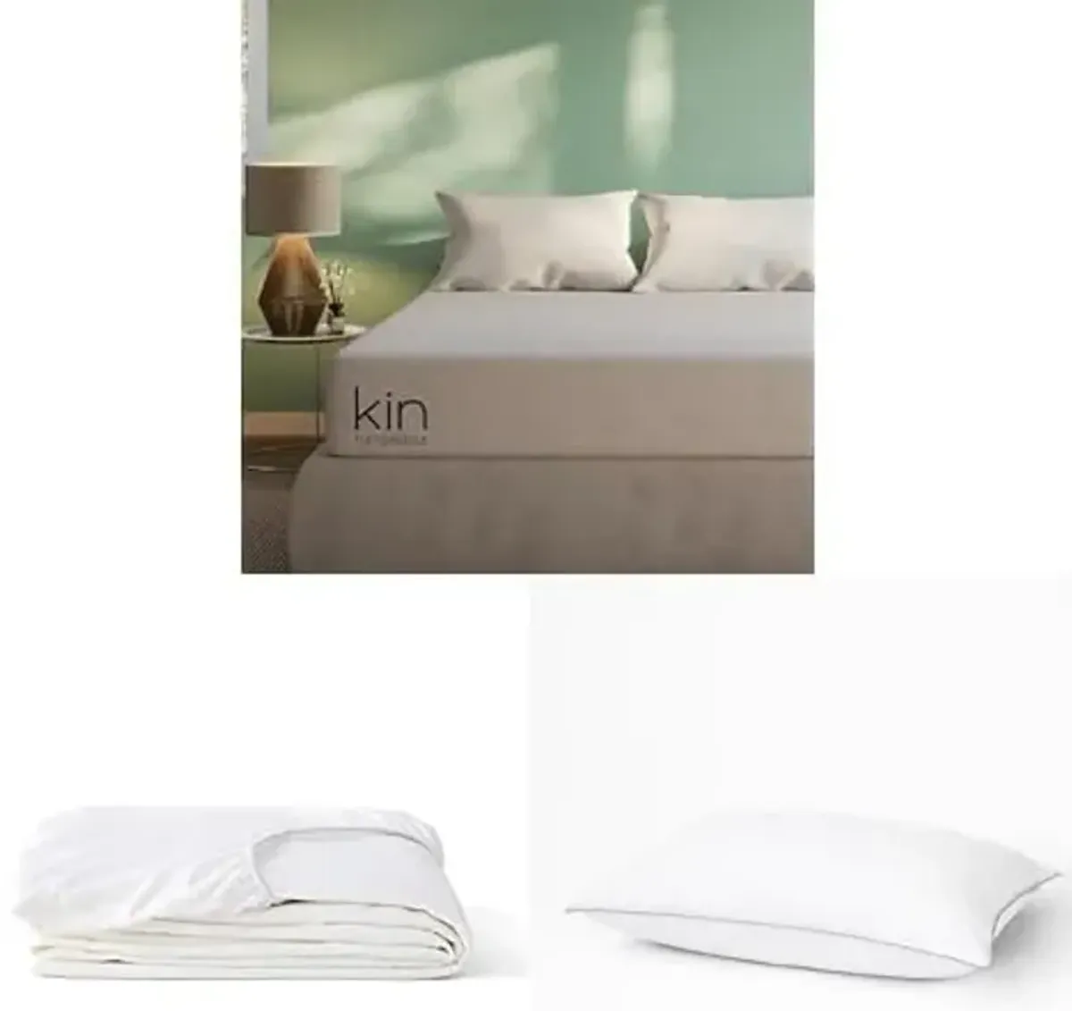 Tuft & Needle Kin Medium Plush 10" Twin Hybrid Mattress + Twin Waterproof Mattress Protector + 2 Standard Down Alternative Pillows