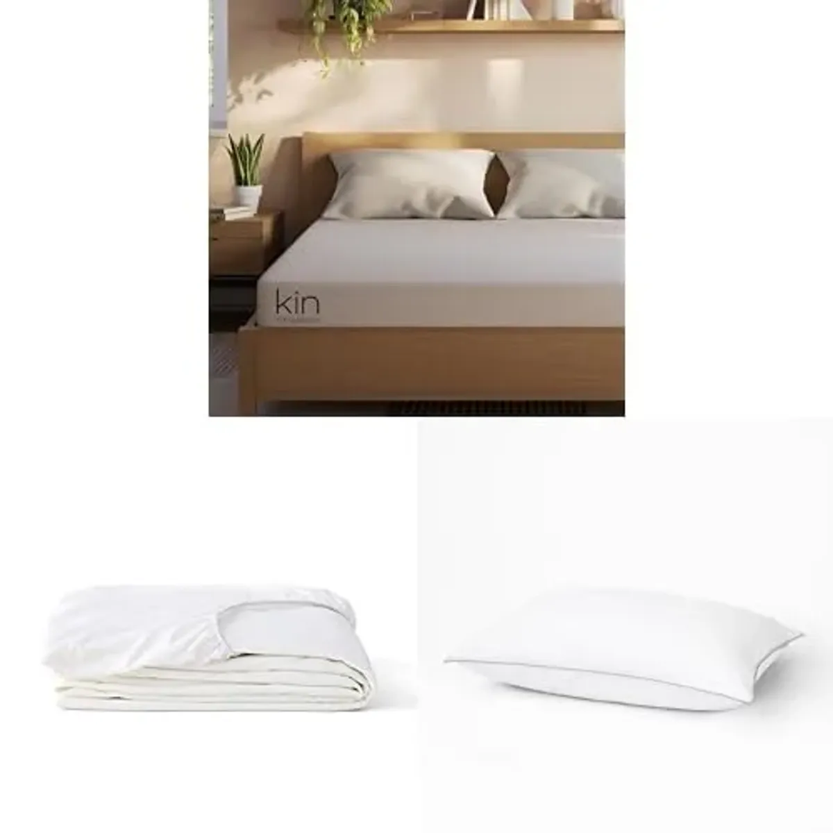 Tuft & Needle Kin Firm 8" California King Adaptive Foam Mattress in a Box + California King Waterproof Mattress Protector + 2 King Down Alternative Pillows