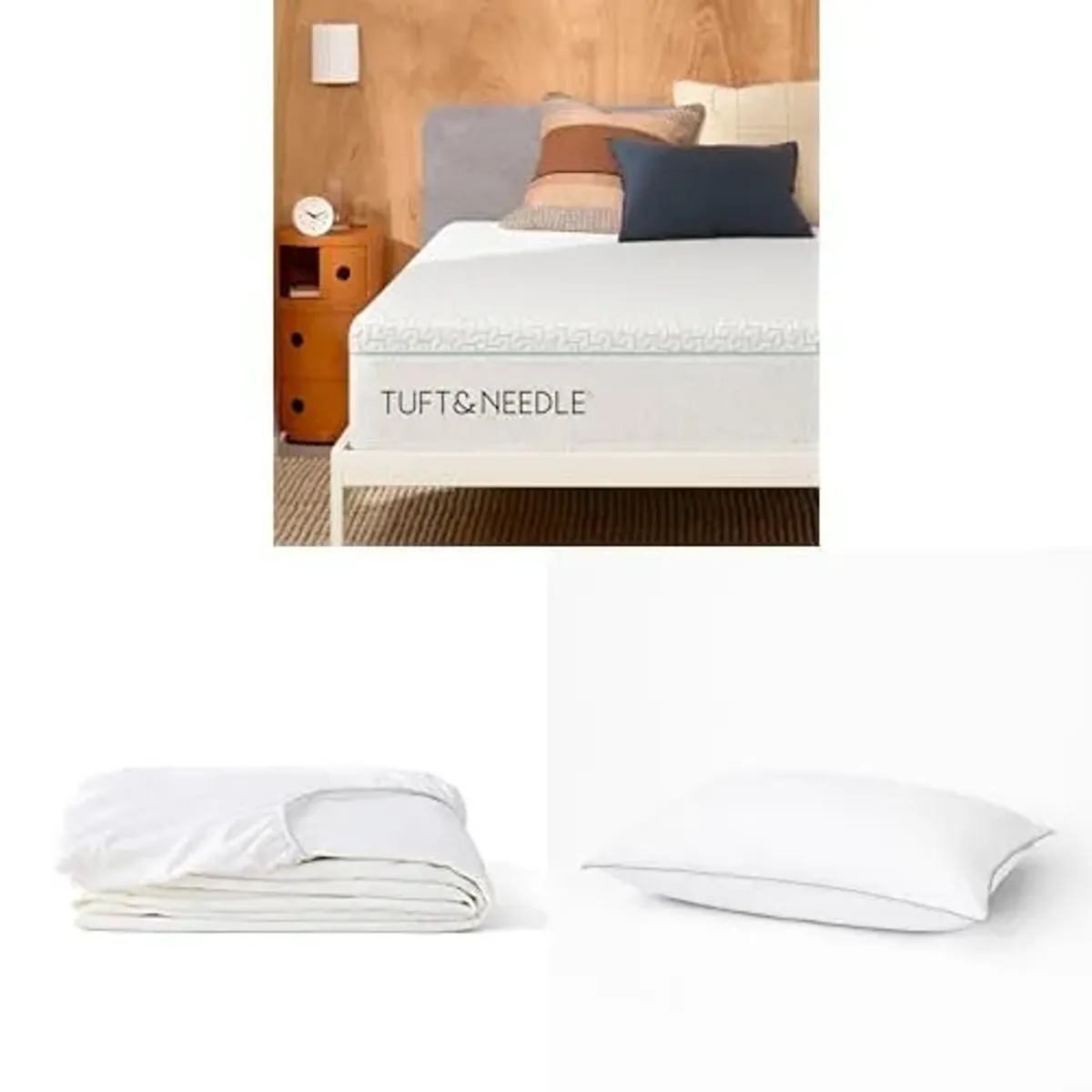 Tuft & Needle Original Hybrid Medium Full Adaptive Foam Mattress + Waterproof Full Mattress Protector + 2 Standard Down Alternative Pillows
