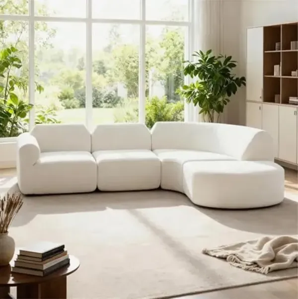 Christopher Knight Home Midel 111" Modular L-Shape Sofa Couch with Chaise Lounge, Modern Boneless Sofa for Living Room, Fabric Upholstered Cloud Couch with Deep Seat, Milky White
